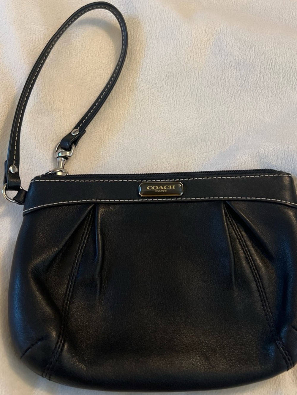 Coach Black Leather Wristlet Clutch with Silver-Tone Hardware